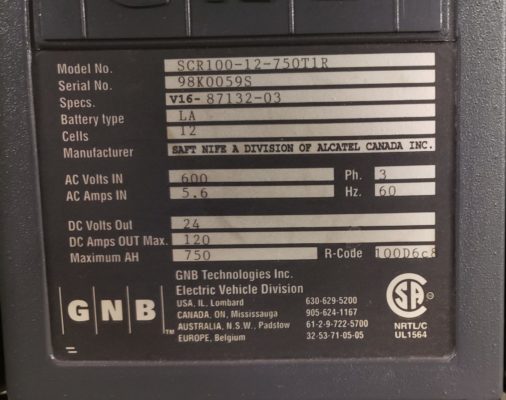 GNB 24V Battery Charger- Data Plate