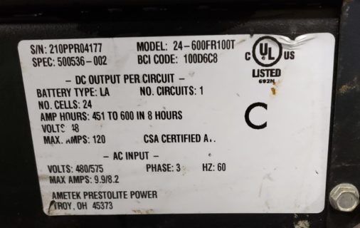 Power Pro 48V Forklift Charger- Data Plate