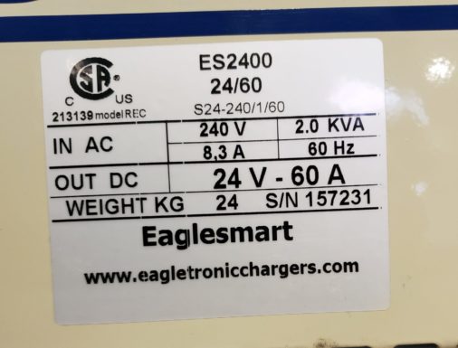 Eaglesmart 24V Battery Charger- Data Plate