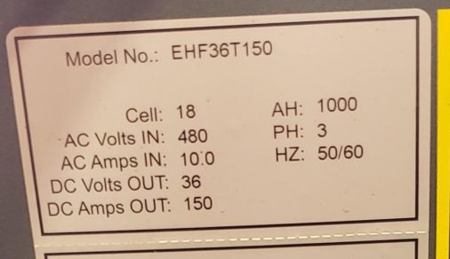 36V INDUSTRIAL FORKLIFT CHARGER- Data plate