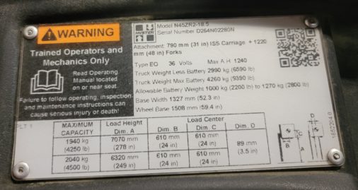 Used Hyster Reach Truck 14373 - Data Plate