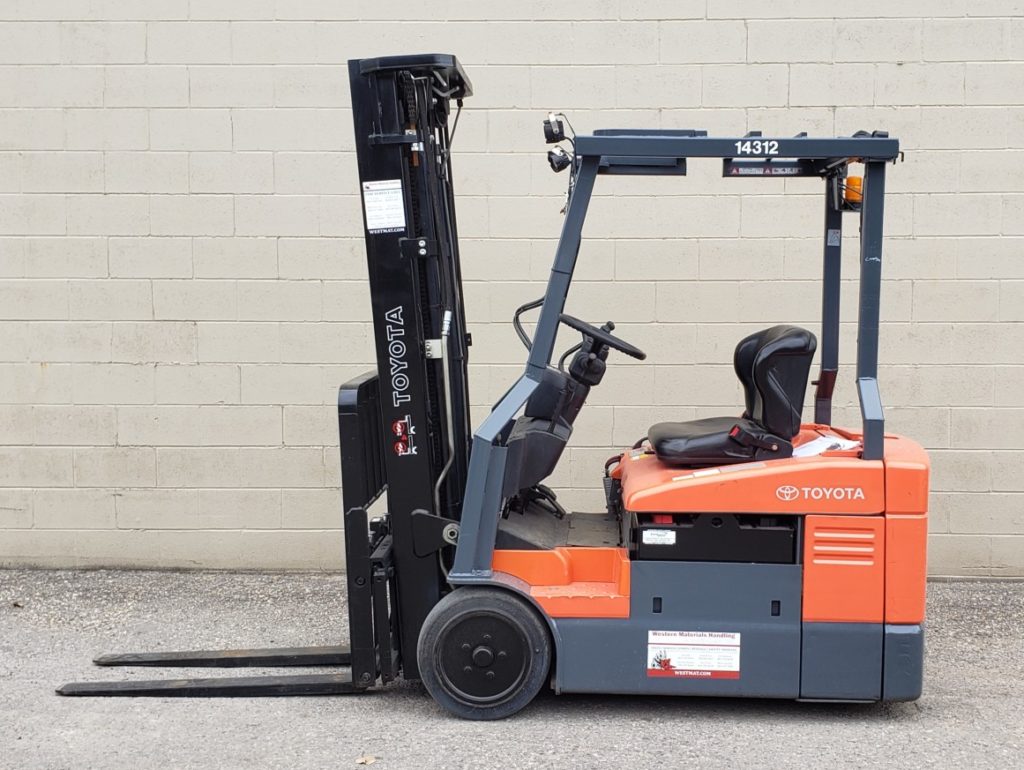 Used Toyota 7FBEU18 3-Wheel Electric Forklift- Left side