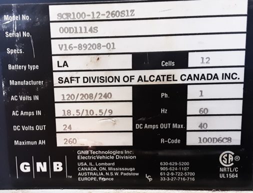 Used 48V Forklift Charger - Data Plate