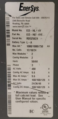 Used Mult-volt Enersys Forklift Charger - Data Plate