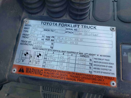 Used 2011 TOYOTA Forklift 8FGU30 for sale Grand Prairie Alberta Western Materials Handling Equipment WestMat