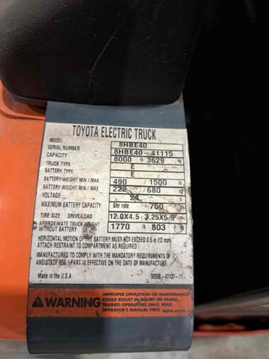 Used Toyota Electric Ride-On Pallet Jack for sale Toyota 8HBE40 WestMat Western Materials Handling Alberta