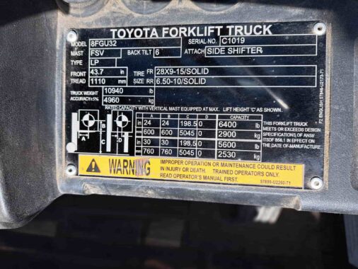 Used 2020 Toyota Forklift Forklift for sale Toyota 8FGU32 Alberta WestMat Edmonton Calgary