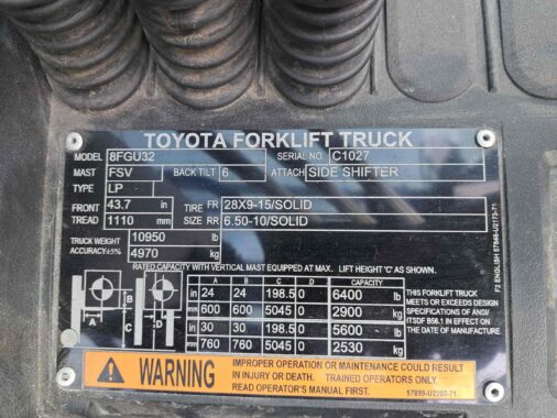 Used Toyota 8FGU32 Forklift for Sale from Western Materials Handling and Equipment in Calgary Alberta Canada