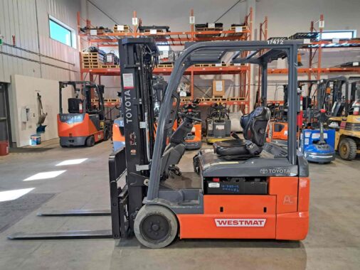 Used 2022 Toyota 8FBE20U Electric 3-Wheel Forklift available through WestMat Western Materials Handling in Alberta, which is a Toyota Forklift Dealer