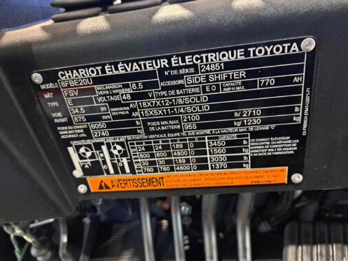 Used 2022 Toyota 8FBE20U Electric 3-Wheel Forklift available through WestMat Western Materials Handling in Alberta, which is a Toyota Forklift Dealer