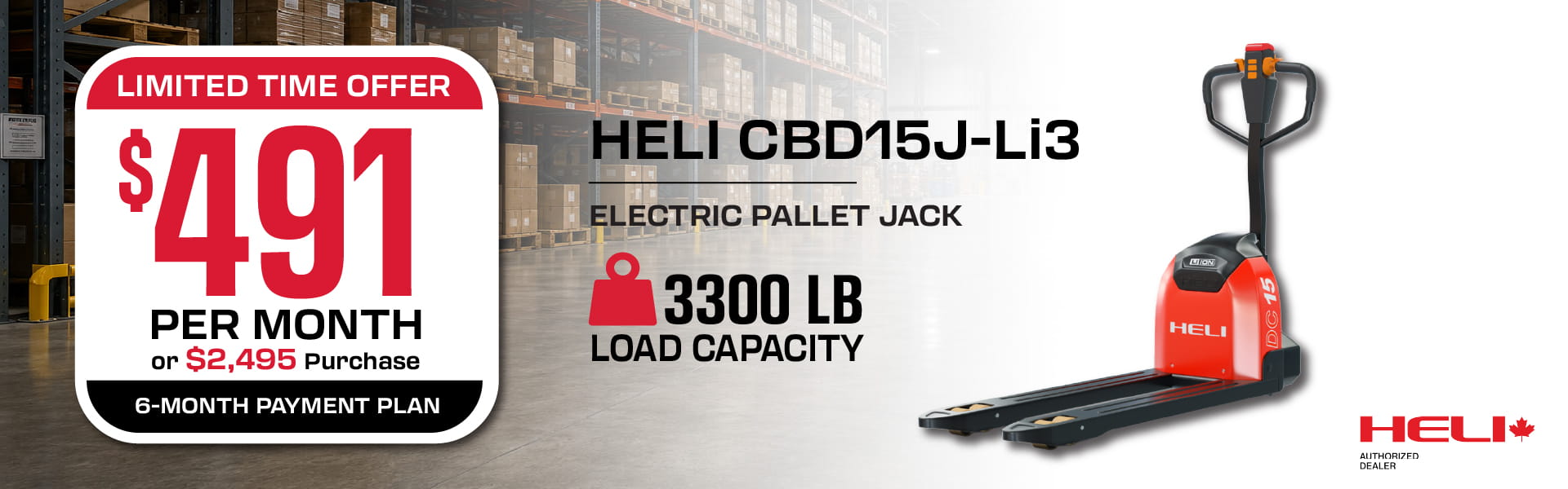 Heli CBD15J-Li3 Electric Walkie Pallet Jack for sale in Alberta