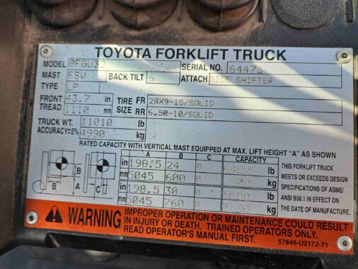 Used 2015 Toyota 8FGU32 Forklift for sale Western Materials Handling Edmonton Alberta Forklift Dealer WestMat